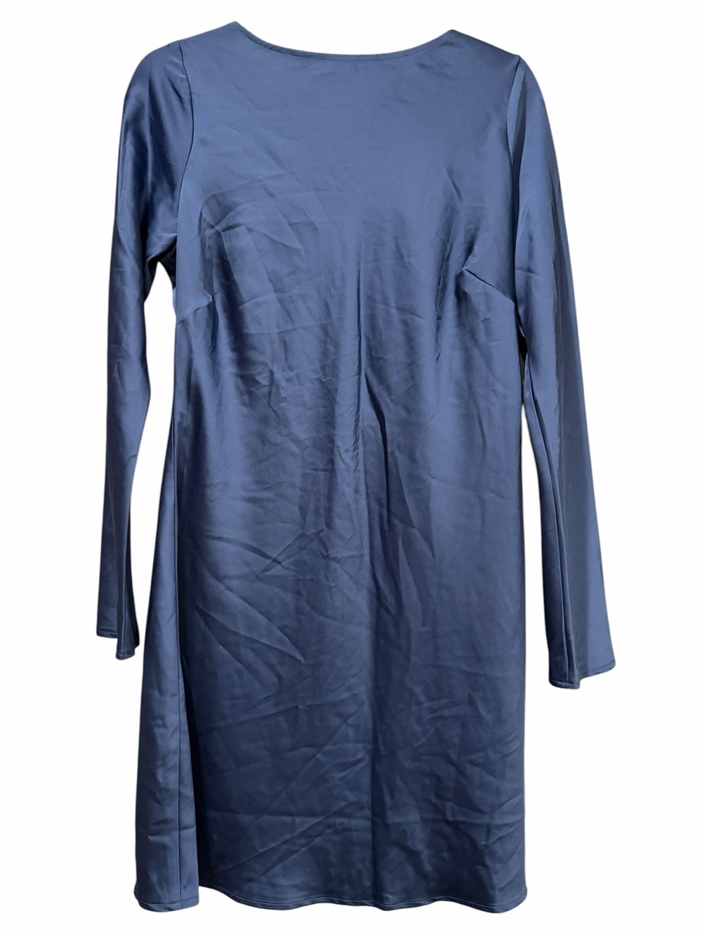 Abercrombie & Fitch Large Blue Satin Long-Sleeve Open-Back Mini Dress B16